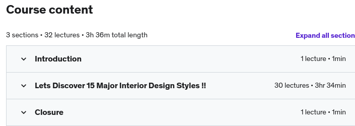 Course topics · Udemy — Mastering Interior Design Styles 2021-11