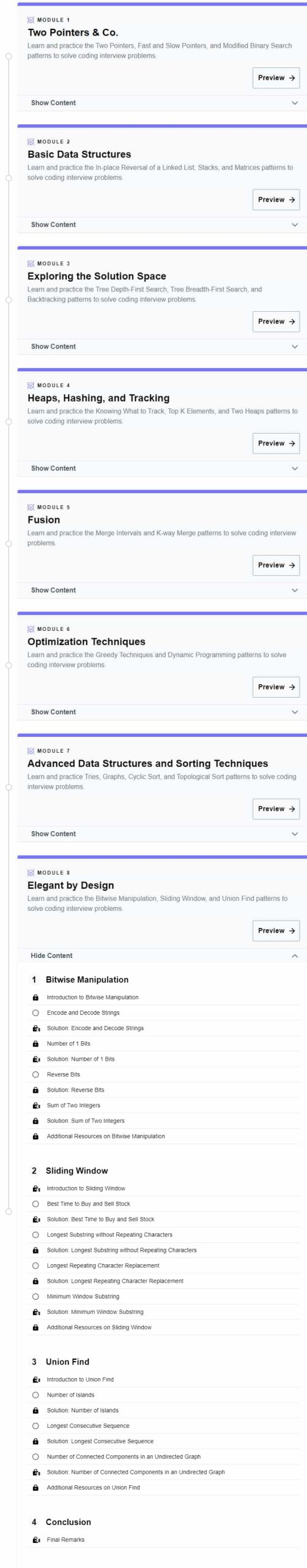 Course topics · Grokking Blind 75 in Java: Mastery through Coding Patterns 2024-9
