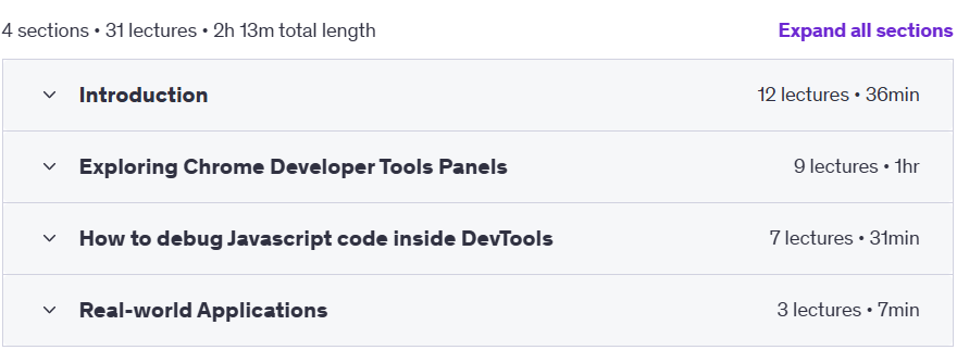Course topics · Udemy — Mastering Chrome Developer Tools for Beginners 2024-2