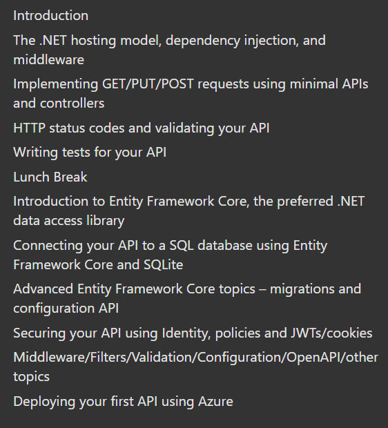 Course topics · FrontendMasters — Building APIs with C# and ASP.NET Core 2024-10