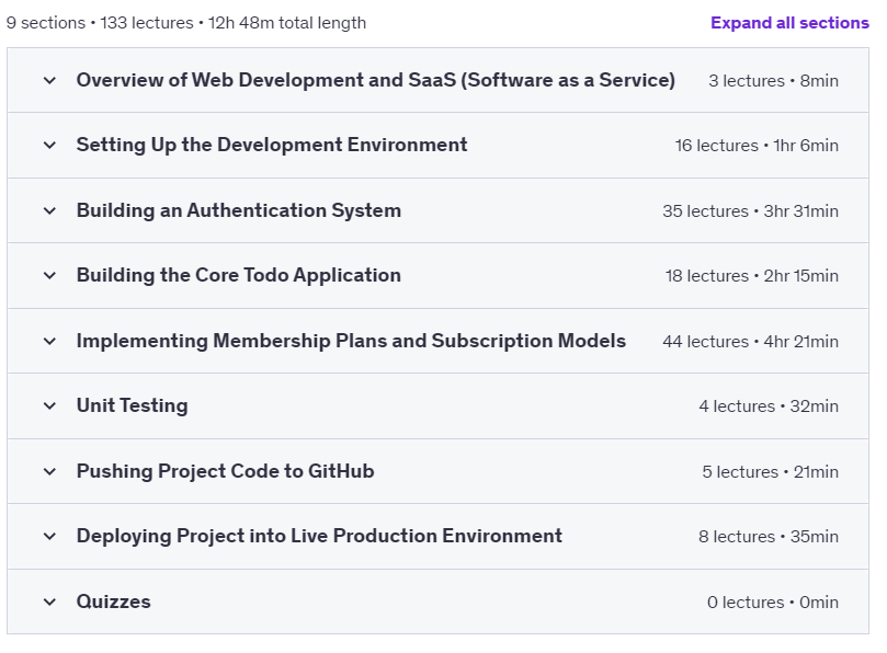 Course topics · Udemy — Build a SaaS: Develop a Subscription-Based App from scratch 2024-11