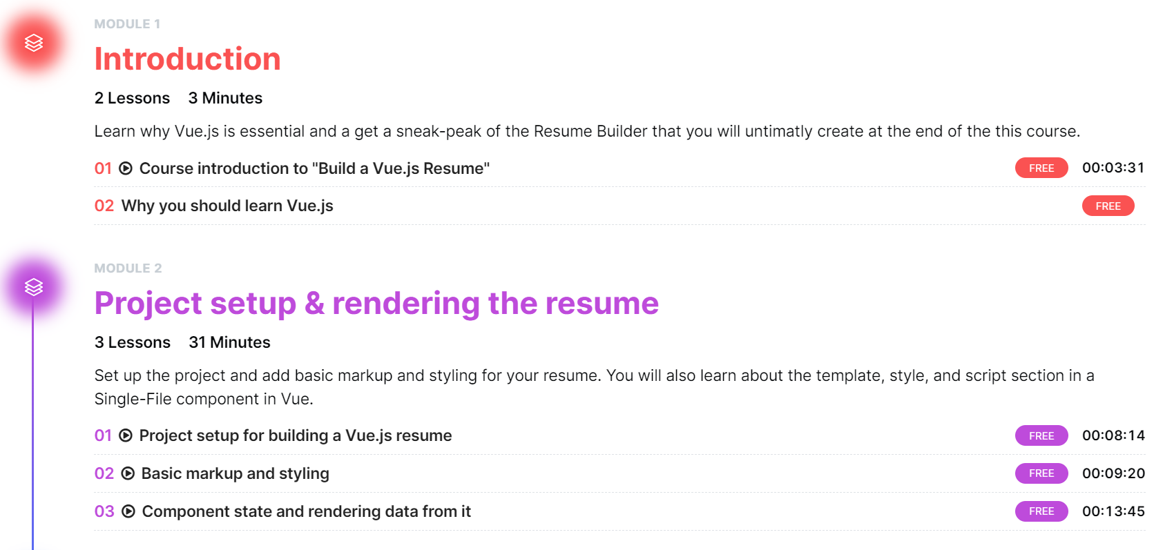 Course topics · Newline — Interactive Vue.js Resume Builder 2024-3