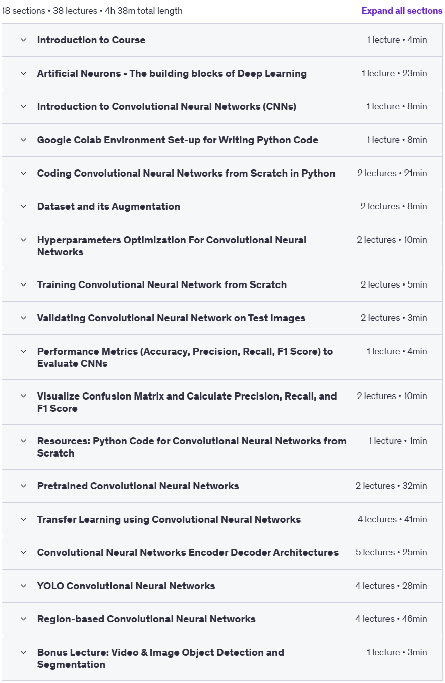 Course topics · Udemy — Deep Learning : Convolutional Neural Networks with Python 2025-2