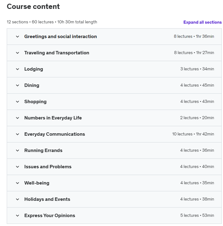 Course topics · Udemy — 1001 Everyday English Phrases 2023-11