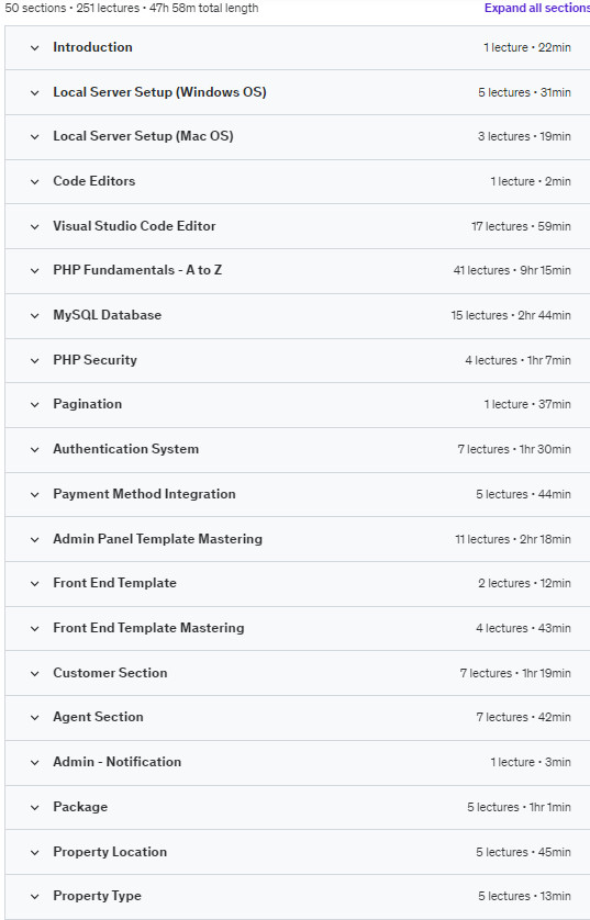 Course topics · Build Real Estate Management System with PHP (8.2) & MySQL 2023-10