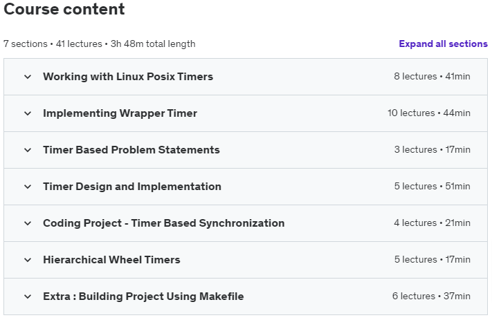 Course topics · Udemy — Linux Timers Implementation & Design in C 2020-10