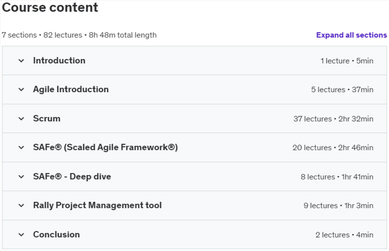Course topics · Udemy — Latest SAFe® 6.0- Scaled Agile Framework® : In-Depth 2024-7