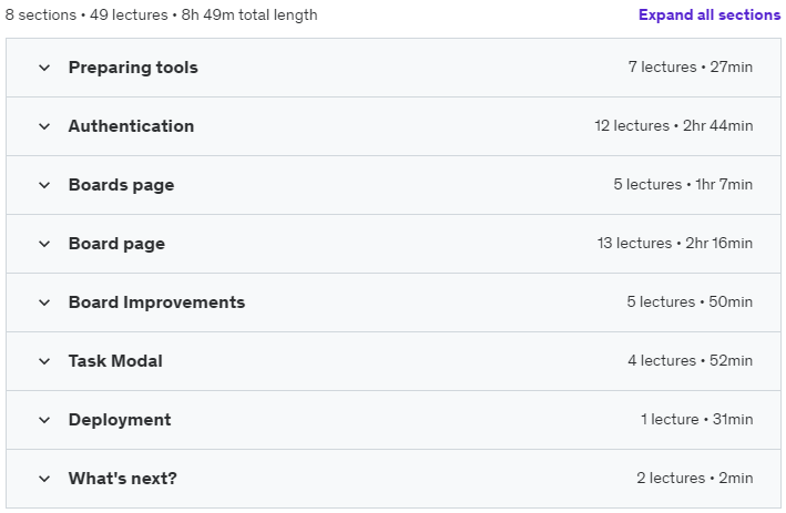 Course topics · MEAN Fullstack Trello clone: WebSocket, Socket IO 2022-7