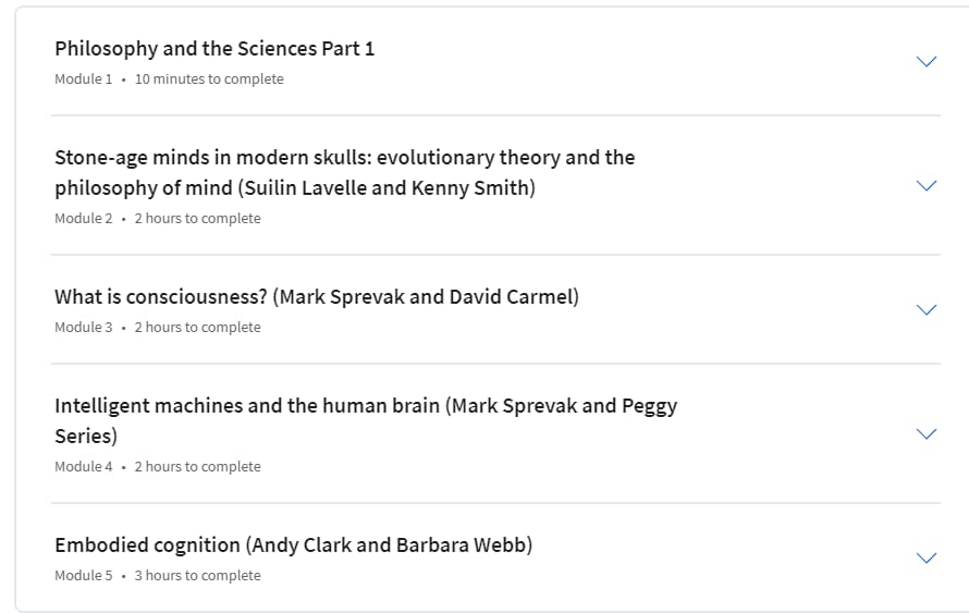 Course topics · Coursera — Philosophy and the Sciences: Introduction to the Philosophy of Cognitive Sciences 2024-6