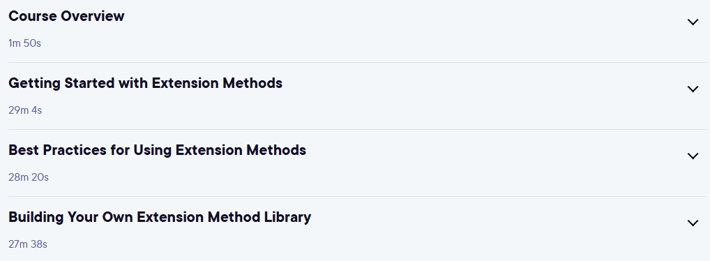 Course topics · Pluralsight — C# Extension Methods 2021-6