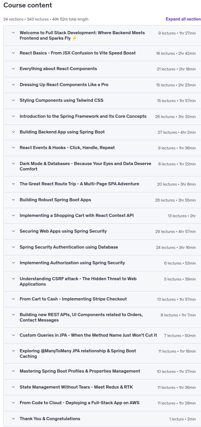 Sujets du cours · Devenir un développeur Java Full Stack React Le Printemps Boat 2025-12