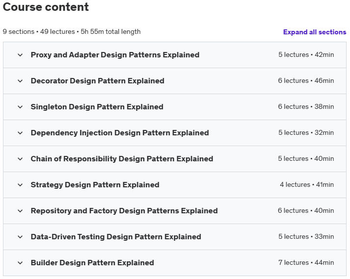 Course topics · Udemy — Design Patterns in 6 Hours | Design Pattern Tutorial 2024-11