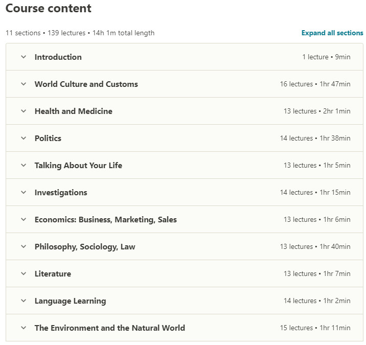 Course topics · Udemy — English Language Advanced Masterclass: 10 Courses in 1 2020-10