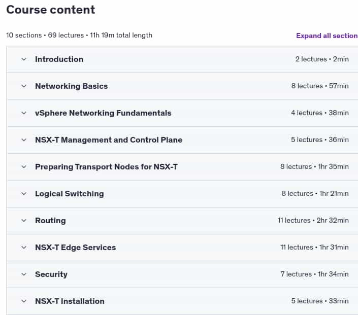 Course topics · Clear and Simple NSX-T 3.0 (VCP-NV 2021 2V0-41.20) 2025-5