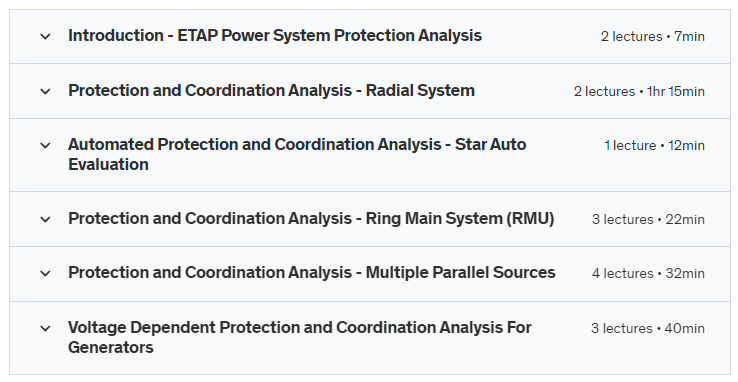 Course topics · Udemy — ETAP Power System Protection Analysis 2022-11