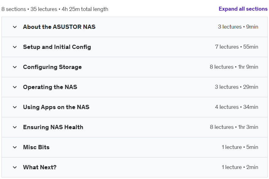 Course topics · Udemy — ASUSTOR NAS – Configure & Administer like a Storage Pro!! 2024-8