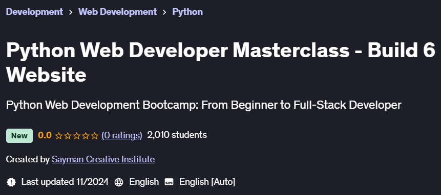 Course topics · Udemy — Python Web Developer Masterclass – Build 6 Website 2024-11