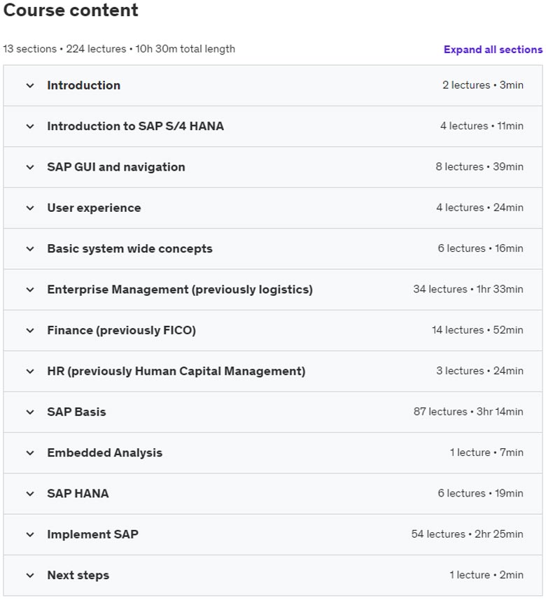 Course topics · SAP ERP: Become an SAP S/4HANA Certified Consultant 2020-5