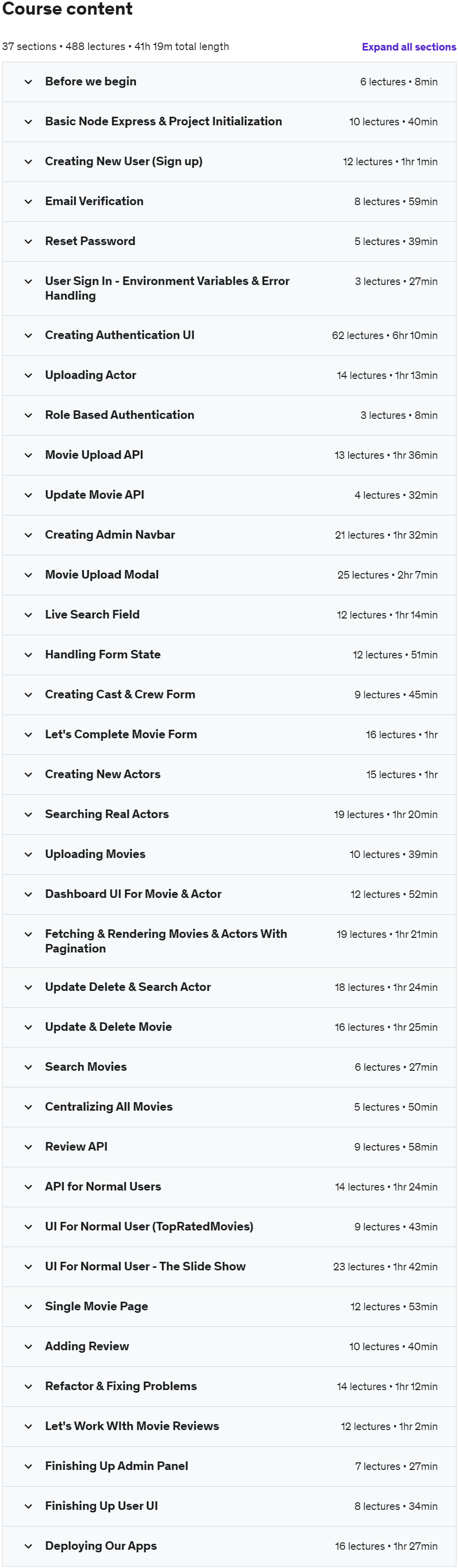 Course topics · Udemy — Build a Movie Review App Node & React – MERN Stack 2023 2023-2