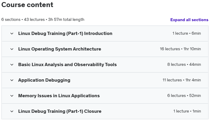 Course topics · Udemy — Linux Debug Training (Part-1) 2024-12