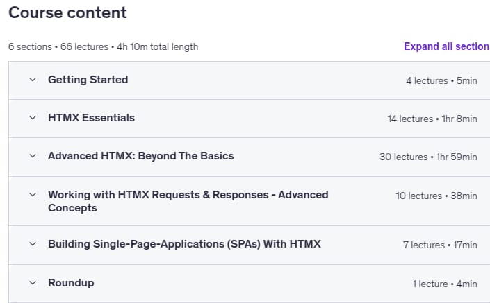 Course topics · Udemy — HTMX – The Practical Guide 2025-4
