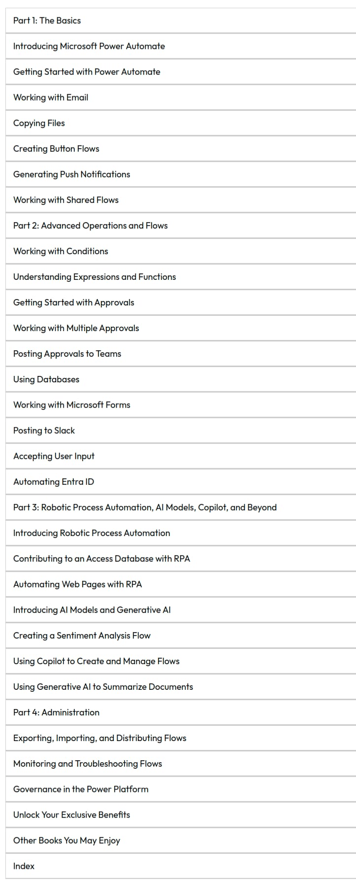 موضوعات الدورة · Packtpub – أوتوماتيك سير العمل مع Microsoft Power Automate 2025