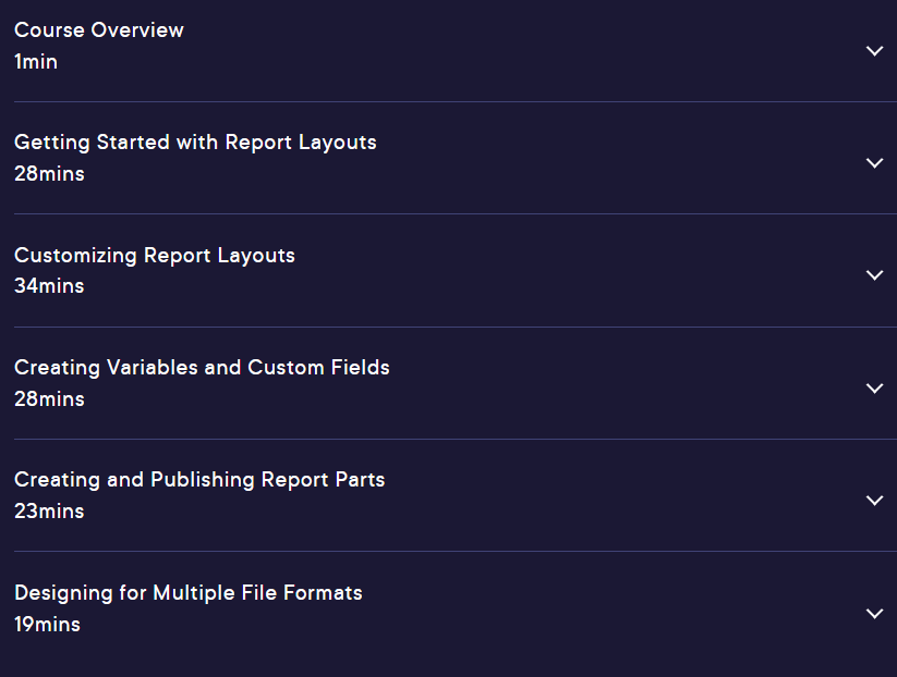 Course topics · Pluralsight — Implementing SSRS Report Layouts 2024-11