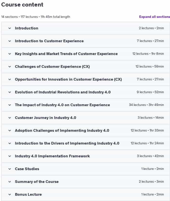 Course topics · Udemy — Customer Experience (CX) in Industry 4.0 2025-1