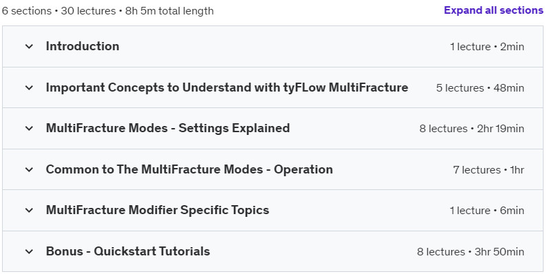 Course topics · Udemy — tyFlow MultiFracture – The Missing Manual 2024-8