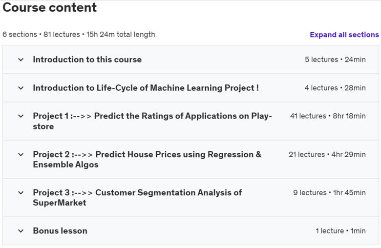 Course topics · Udemy — Machine Learning Real World Case Studies | Hands-on Python 2022-11
