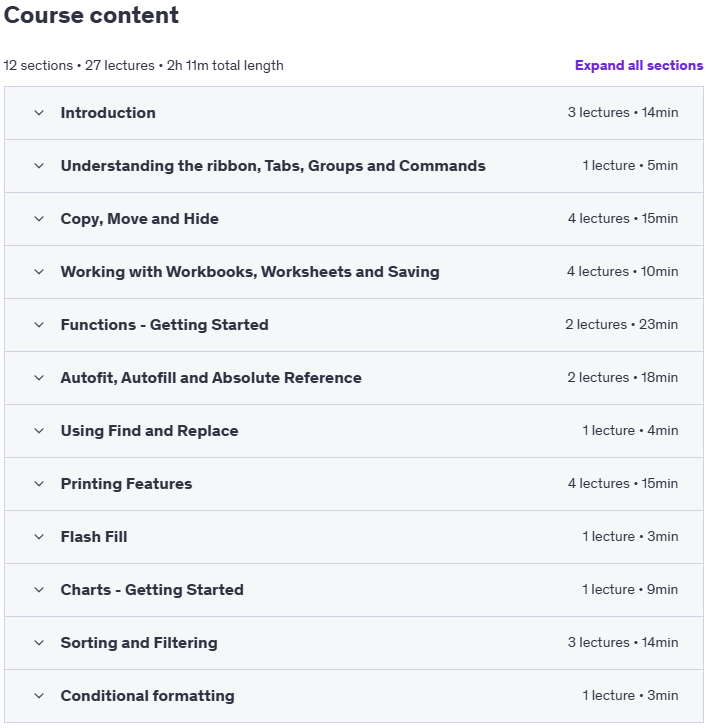 Course topics · Excel Essentials 2025-1