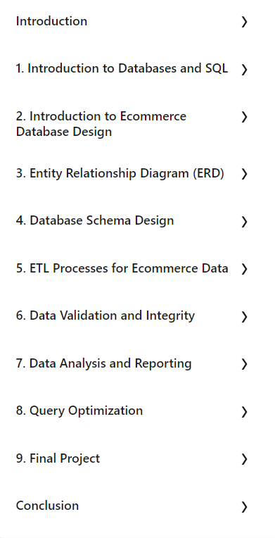 Course topics · LinkedIn — End-to-End SQL Database Design and Optimization Project 2024-11