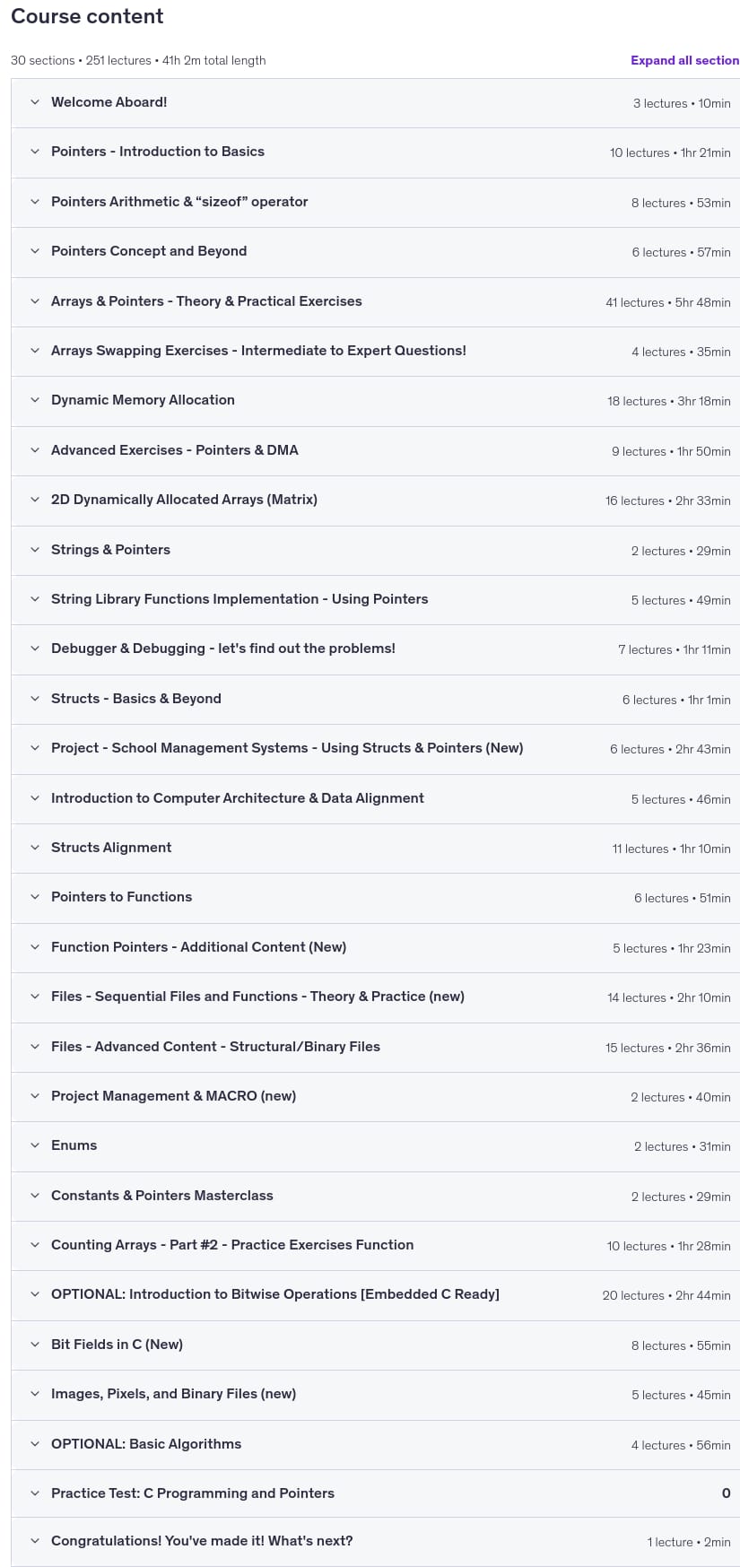 Course topics · C Programming Masterclass: Pointers & Advanced C Language 2026-4