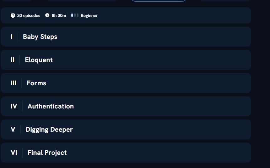 Course topics · Laracast — 30 Days to Learn Laravel 2024-5