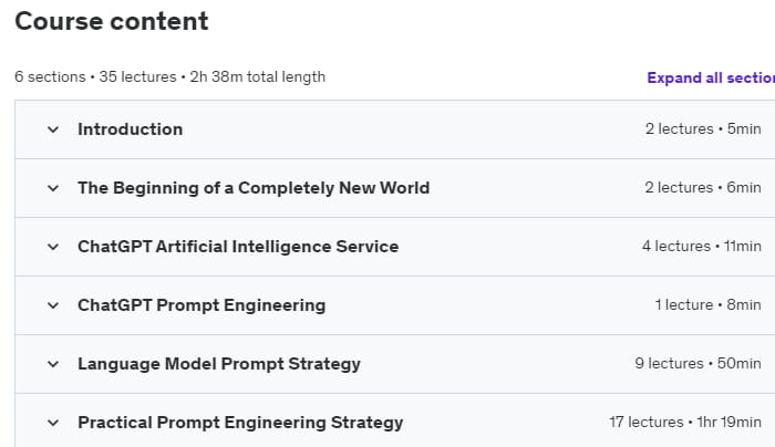 Course topics · Udemy — AI zero to hero : Chat GPT prompt engineering master’s guide 2023-11