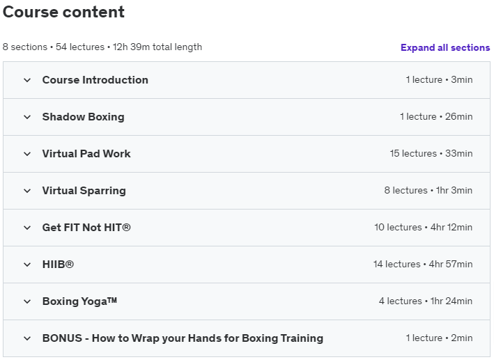 Course topics · The Ultimate Home Boxing Training Course – 50+ videos 2024-2
