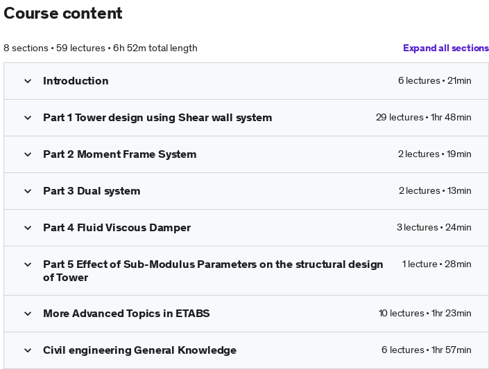 Course topics · Udemy — Advanced ETABS V2019 52 stories Tower different seismic sys 2021-12