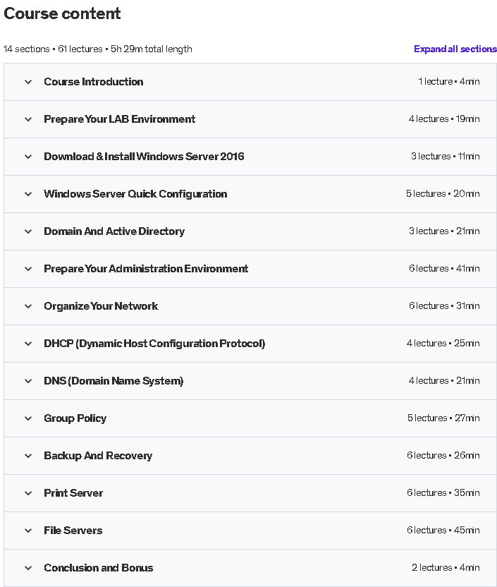 Course topics · Udemy — Windows Server Administration For Beginners 2020-7