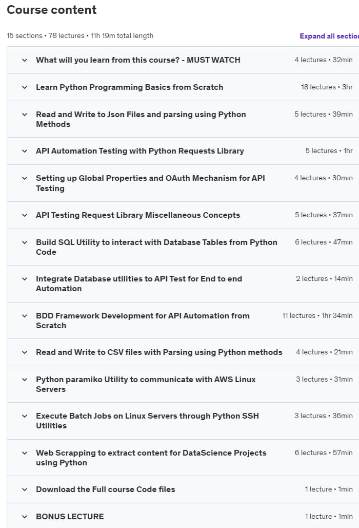 Course topics · Learn API Automation Testing with Python & BDD Framework 2022-11