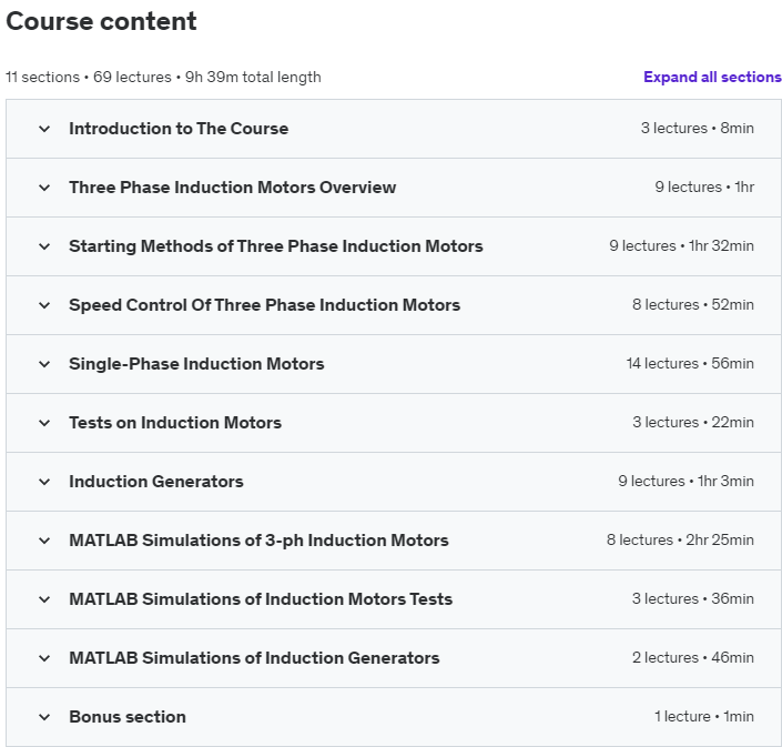 Course topics · Electrical Machines: Complete Induction machines Course 2023-6