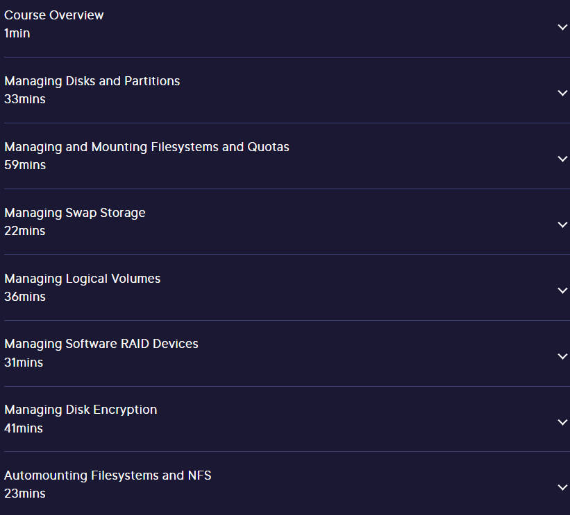 Course topics · Pluralsight — Ubuntu Linux Administration: Storage Management 2023-2