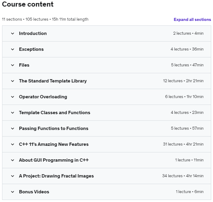 Course topics · Udemy — Learn Advanced C++ Programming 2022-6