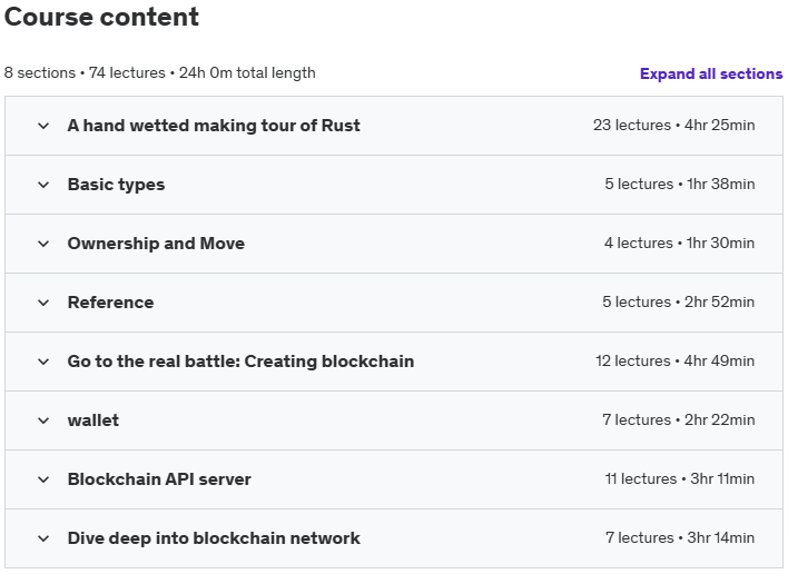 Course topics · Rust and Blockchain programming bootcamp:from zero to expert 2024-12