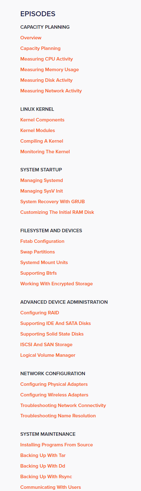 Course topics · ITProTV – LPIC-2 Linux Engineer (201-450 / 202-450) 2022-9