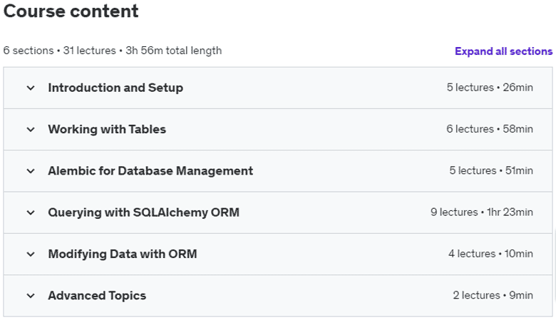 Course topics · Python Database Mastery: Dive into SQLAlchemy & Alembic 2023-10