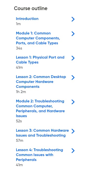 موضوعات الدورة · Oreilly – IT Hardware Essentials: دعم سطح المكتب وحل المشاكل 2025-10