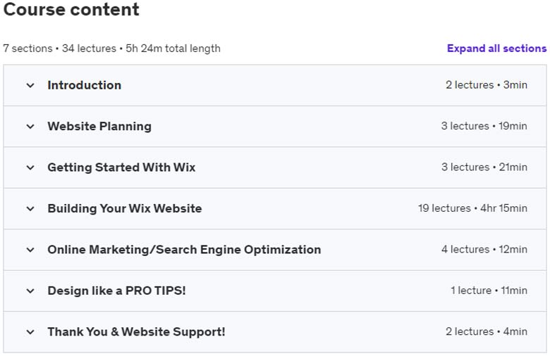 Course topics · Wix Master Course: Make A Website with Wix (FULL 4 HOURS) 2021-11