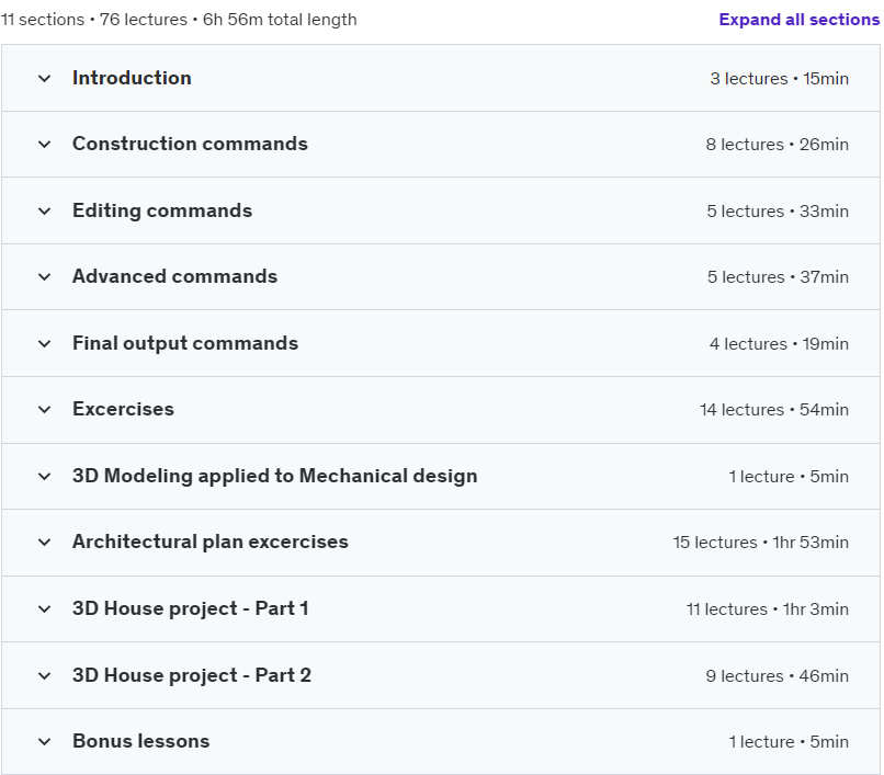 Course topics · AutoCAD – 2D and 3D CAD design – learn easy! 2023-8