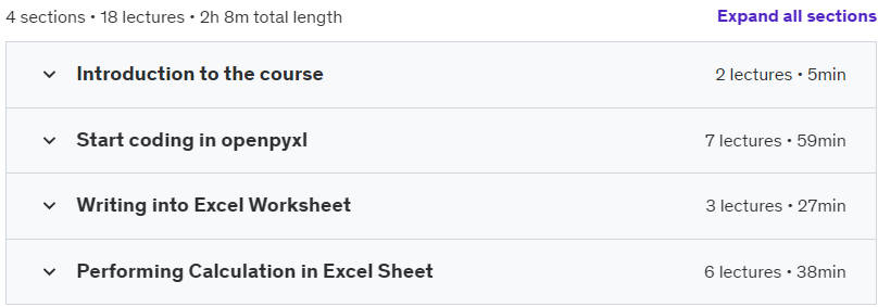 Course topics · Automate Excel using Python OpenPyXL 2024-1