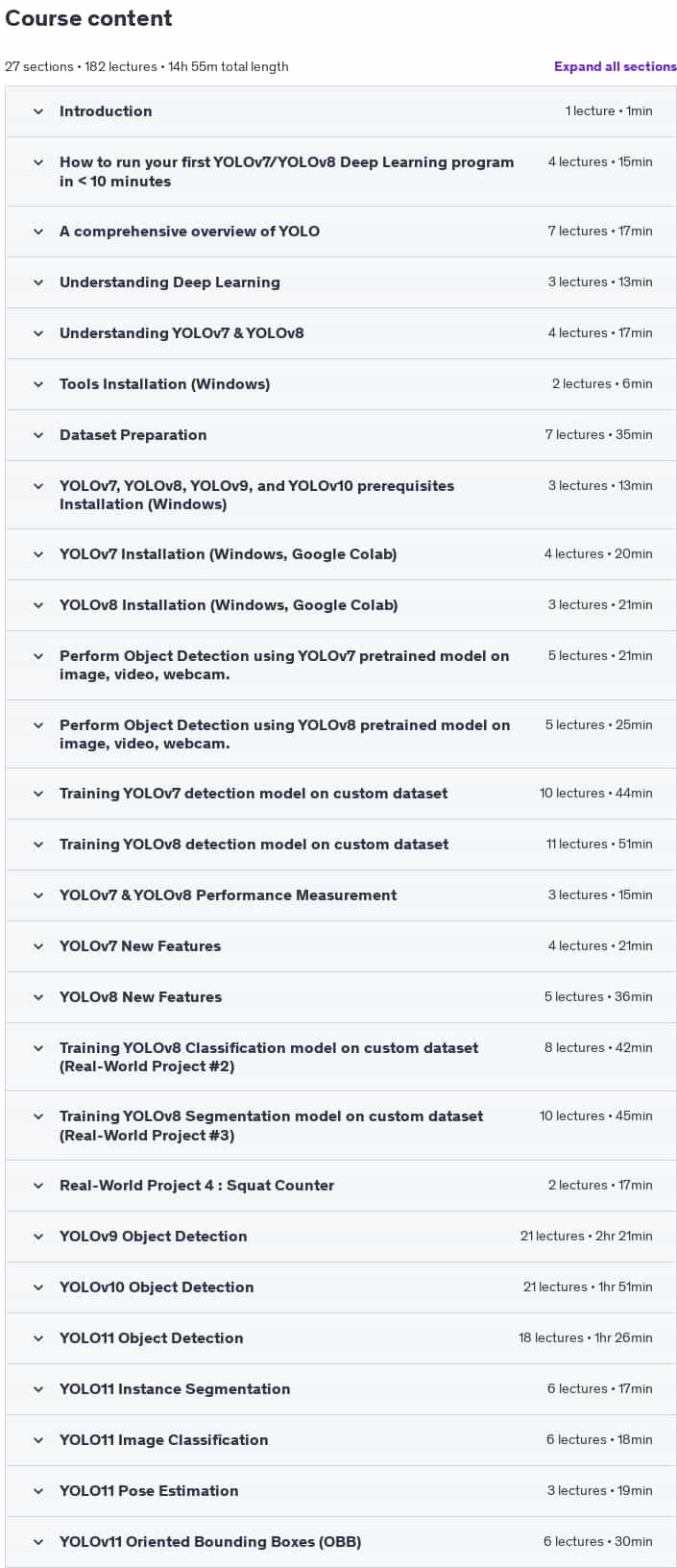 Course topics · YOLOv7 YOLOv8 YOLOv9 YOLOv10 YOLOv11 – Deep Learning Course 2025-1